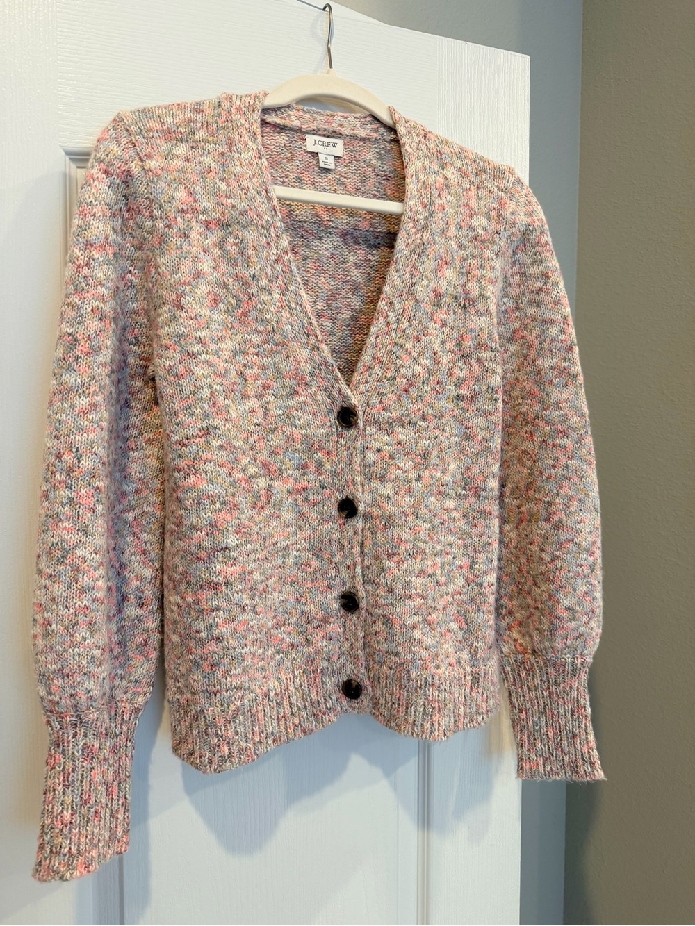 J. Crew Textured Button Cardigan Sweater in Ivory Pink Multi, size Small